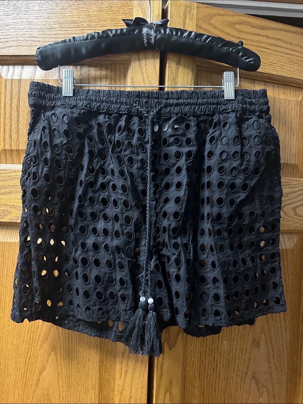 Dotti Black Eyelet Tassel Drawstring Skort Cover Up